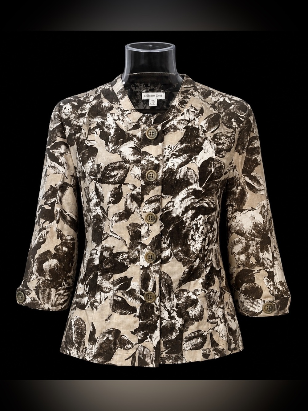 Coldwater Creek Floral Button Front Jacket Top Neutral Brown Beige Women’s 18